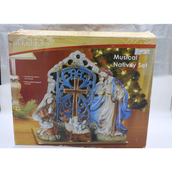 Large Kirkland's Elements Hand Painted Glazed Ceramic Musical Nativity Set - Picture 2 of 5